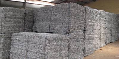 Several bundles of gabions in the warehouse.